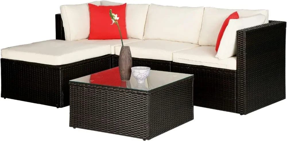 5 Pieces Rattan Patio Furniture Sets Patio Sofa Wicker Sectional Sofa Modular Outdoor Conversation Sofa Set with 2 Red Pillow
5 Pieces Rattan Patio Furniture Sets Patio Sofa Wicker Sectional Sofa Modular Outdoor Conversation Sofa Set with 2 Red Pillow