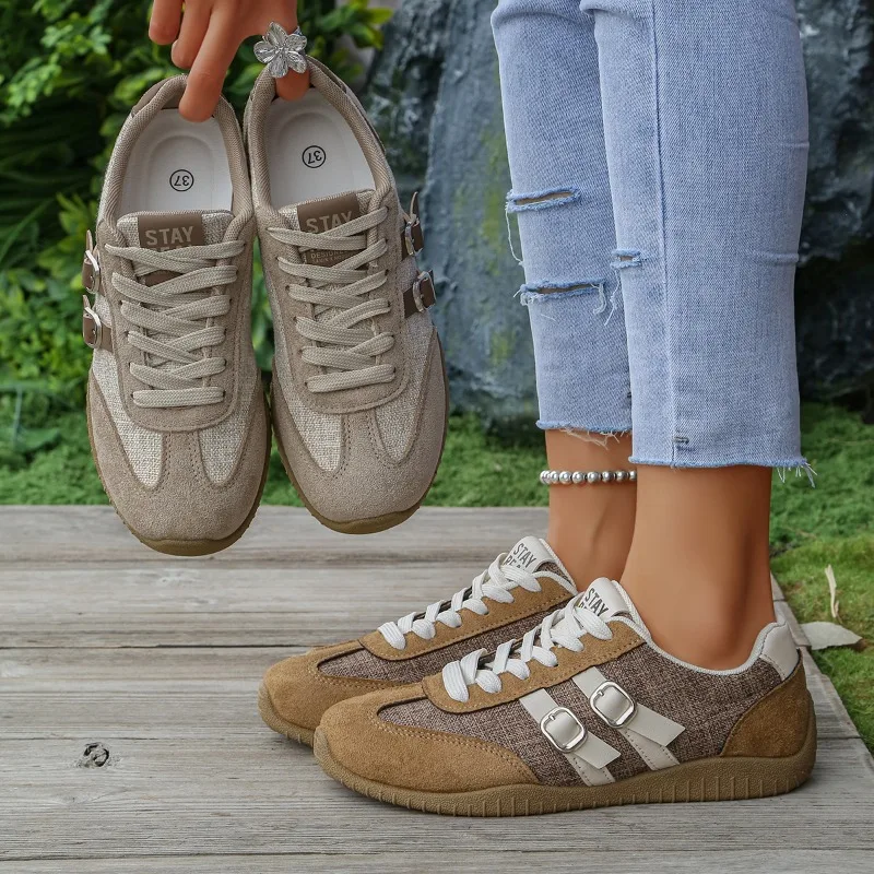 Women's Single Shoes Double Buckle Strap Embellishment Spring and Autumn Sports Casual Shoes Women Soft-Soled Lace Up Sneakers
Women's Single Shoes Double Buckle Strap Embellishment Spring and Autumn Sports Casual Shoes Women Soft-Soled Lace Up Sneakers