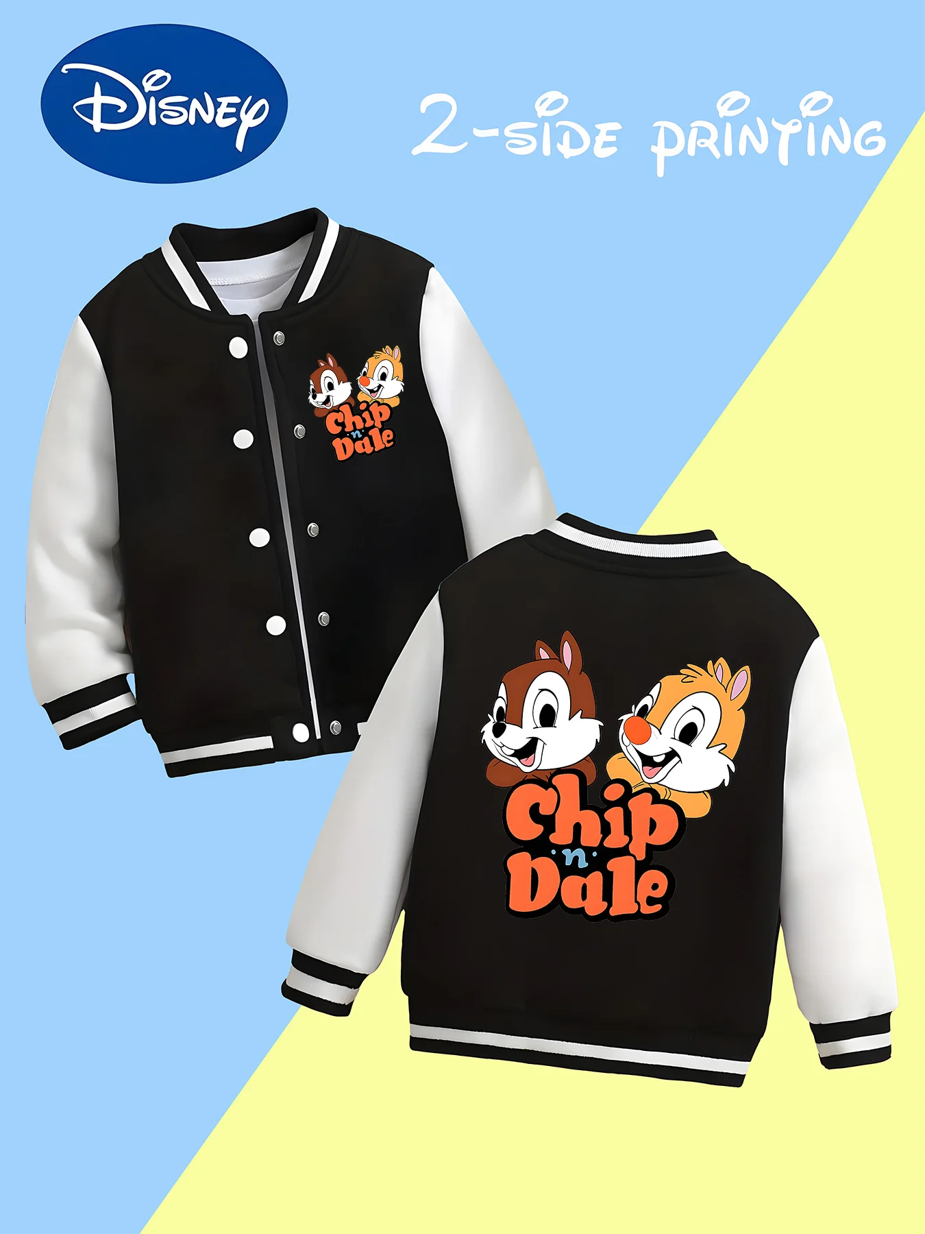MINISO Disney Boys' Baseball Jacket - Cute Chip & Dalily Style with Double-Sided Squirrel Brothers Print, Perfect for Fall
MINISO Disney Boys' Baseball Jacket - Cute Chip & Dalily Style with Double-Sided Squirrel Brothers Print, Perfect for Fall