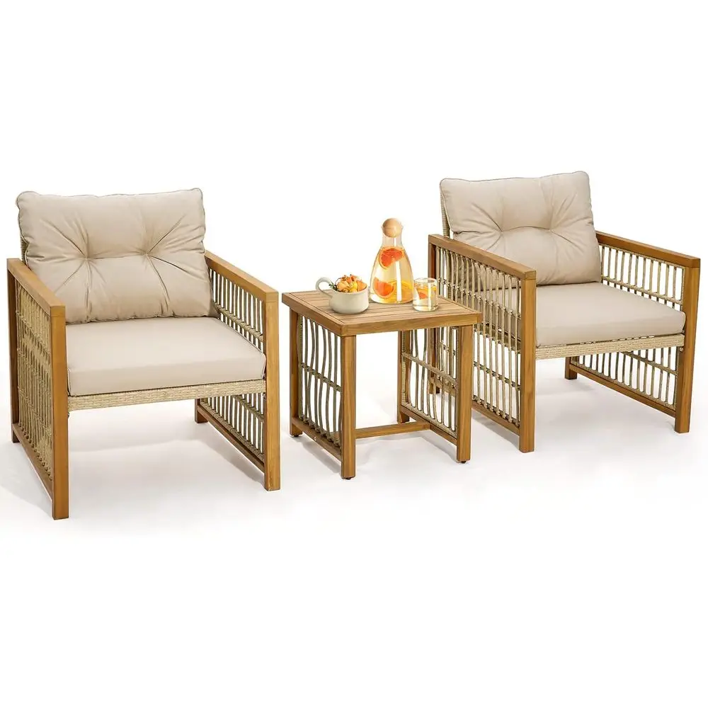 3-Piece Outdoor Patio Furniture Set with PE Wicker and Cushions, Acacia Wood Frame, Ideal for Backyard, Porch, or Poolside
3-Piece Outdoor Patio Furniture Set with PE Wicker and Cushions, Acacia Wood Frame, Ideal for Backyard, Porch, or Poolside