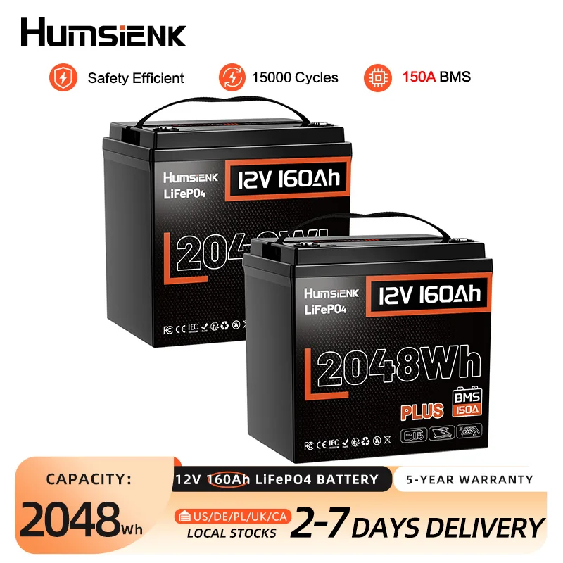 Humsienk 12V 160Ah LiFePO4 2 PACK Battery Built-in 150A BMS Deep Cycles MAX. 8192 Wh For RV/ Camping/ Solar Energy Storage/ Fish
Humsienk 12V 160Ah LiFePO4 2 PACK Battery Built-in 150A BMS Deep Cycles MAX. 8192 Wh For RV/ Camping/ Solar Energy Storage/ Fish