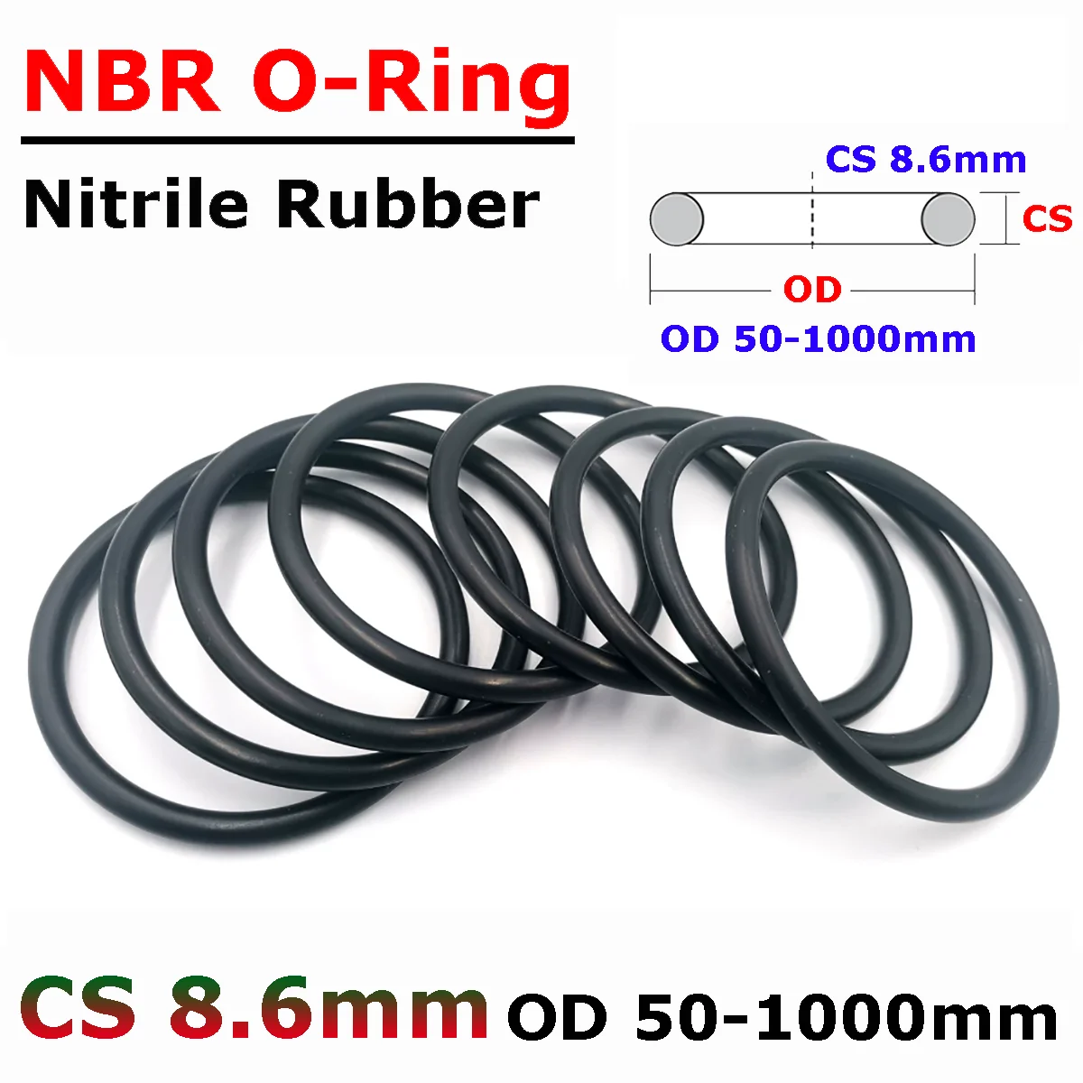 NBR O-Rings Thickness CS 8.6mm OD 50-1000mm Black Nitrile Rubber Spacer O Ring Seal Washer Plumbing Gasket Oil Resistance Oring
NBR O-Rings Thickness CS 8.6mm OD 50-1000mm Black Nitrile Rubber Spacer O Ring Seal Washer Plumbing Gasket Oil Resistance Oring