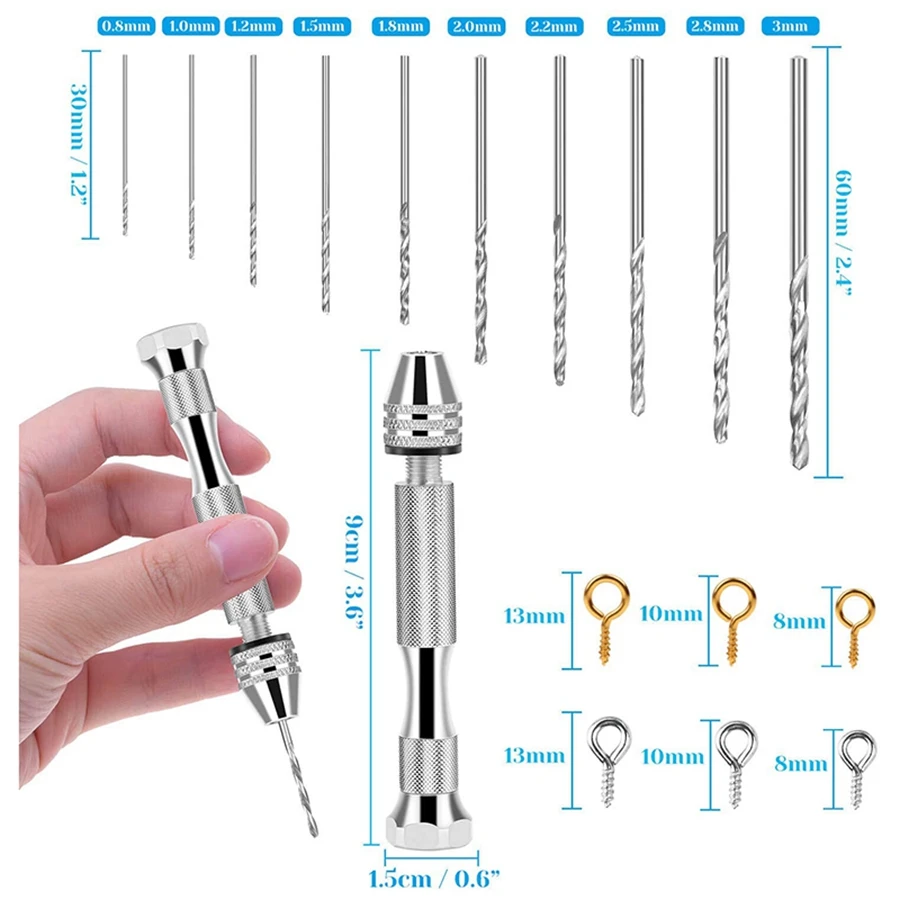 Resin Tools Kit With 1Pcs Pin Vise Hand Drill 10Pcs Drill Bits And 400Pcs Screw Eye Pins For DIY Keychain Pendant Making Eco-Fri
Resin Tools Kit With 1Pcs Pin Vise Hand Drill 10Pcs Drill Bits And 400Pcs Screw Eye Pins For DIY Keychain Pendant Making Eco-Fri