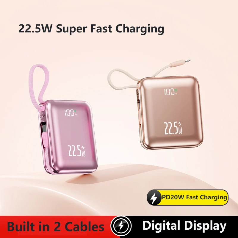 Mini Power Bank 20000mAh Built in Cable 22.5W Fast Charging External Battery Charger for iPhone 17 16 Samsung Xiaomi Powerbank
Mini Power Bank 20000mAh Built in Cable 22.5W Fast Charging External Battery Charger for iPhone 17 16 Samsung Xiaomi Powerbank