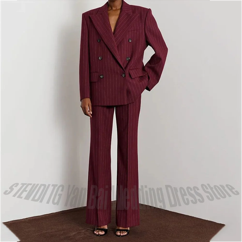Burgundy Stripe Double Breasted Women Suit Two Piece High Quality Business Formal Office Commuter Vintage Clothes Jacket Pants
Burgundy Stripe Double Breasted Women Suit Two Piece High Quality Business Formal Office Commuter Vintage Clothes Jacket Pants