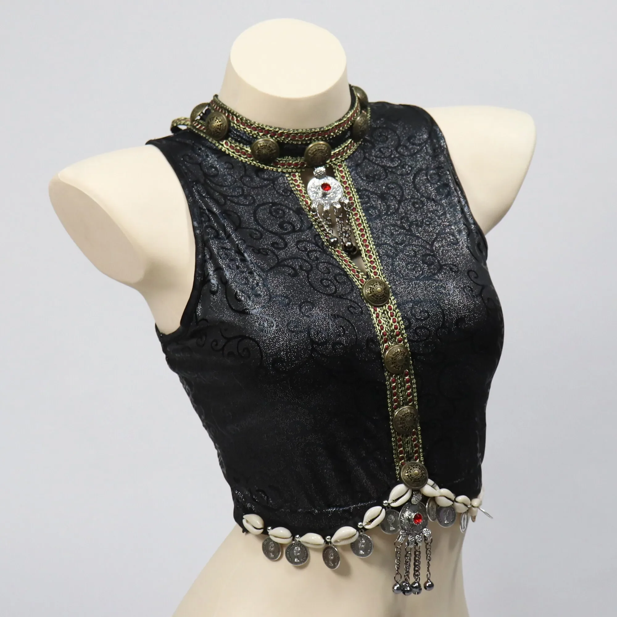 Tribal Fusion Metallic Costume 3 Pieces Set Bronze Studs Top Belt Pants Belly Dance Outfit
Tribal Fusion Metallic Costume 3 Pieces Set Bronze Studs Top Belt Pants Belly Dance Outfit