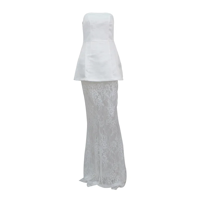 Spring Summer New Women's Two Piece Set Strapless Peplum Top High Waist Lace Maxi Skirt Set Elegant Party Evening Outfit
Spring Summer New Women's Two Piece Set Strapless Peplum Top High Waist Lace Maxi Skirt Set Elegant Party Evening Outfit