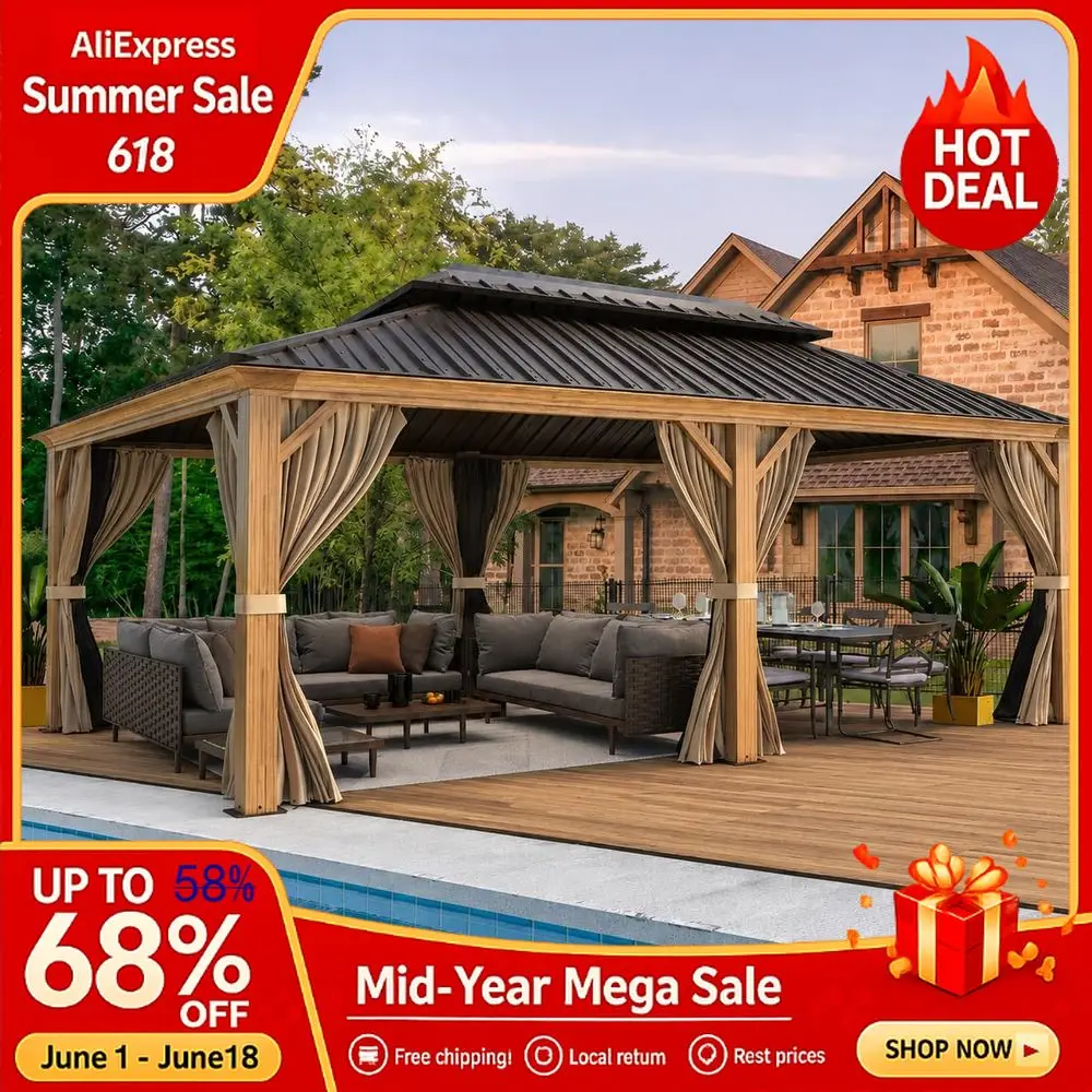 12 x 20 Hardtop Gazebo Wood Grain Pergola with Galvanized Steel Double Roof, Aluminum Frame, Outdoor Patio Gazebo Custom
12 x 20 Hardtop Gazebo Wood Grain Pergola with Galvanized Steel Double Roof, Aluminum Frame, Outdoor Patio Gazebo Custom