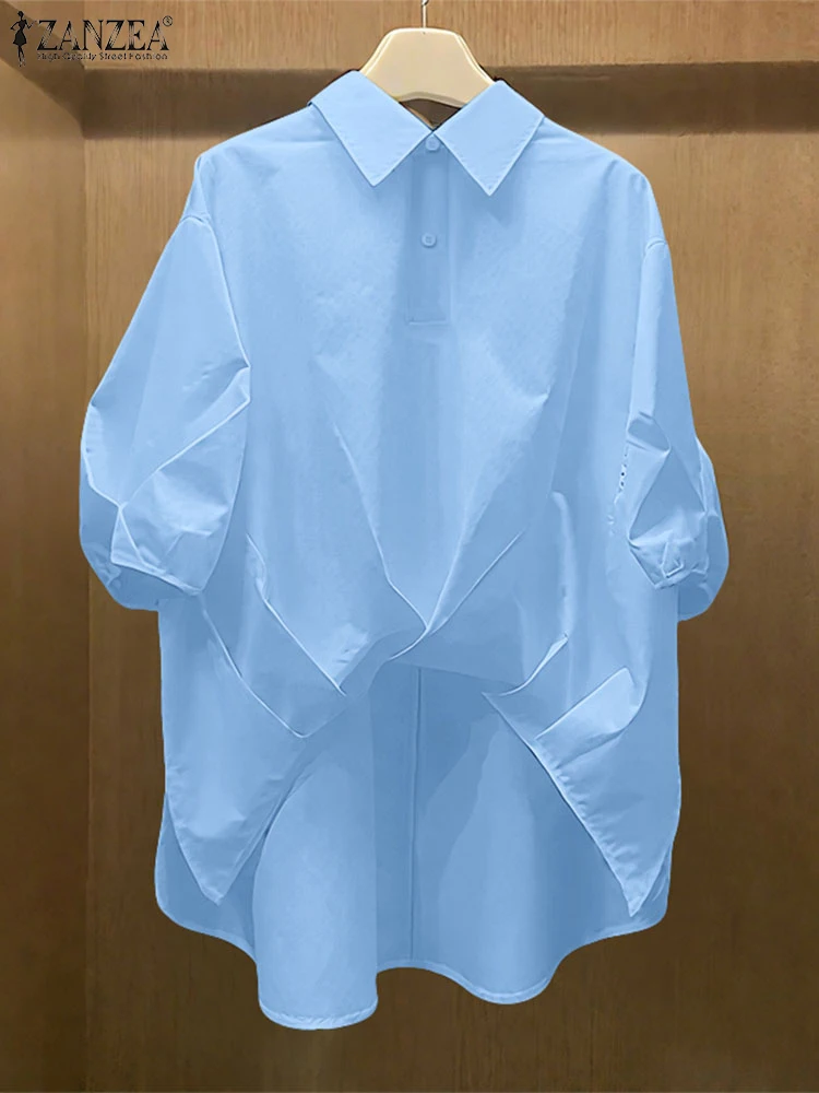 Stylish High Low Shirts 2025 ZANZEA Autumn Blouse Women Lapel Neck 3/4 Sleeve Tops Female Solid OL Work Blusas Pleated Tunic
Stylish High Low Shirts 2025 ZANZEA Autumn Blouse Women Lapel Neck 3/4 Sleeve Tops Female Solid OL Work Blusas Pleated Tunic