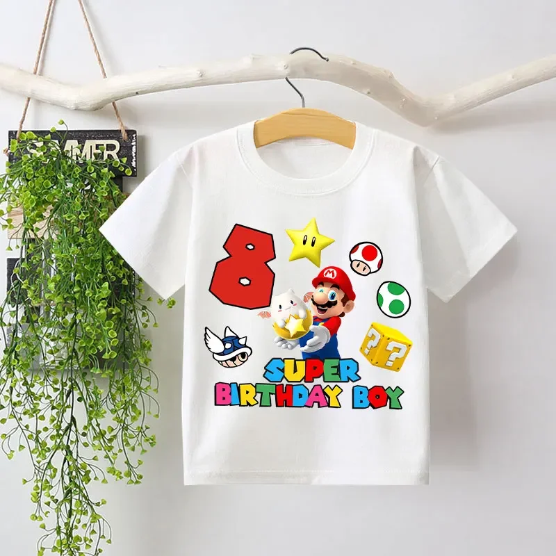 Новая детская футболка на день рождения Super Marios Bros, милая летняя одежда с короткими рукавами для мальчиков и девочек, детские футболки с героями мультфильмов, топы с цифрами, подарок
Новая детская футболка на день рождения Super Marios Bros, милая летняя одежда с короткими рукавами для мальчиков и девочек, детские футболки с героями мультфильмов, топы с цифрами, подарок