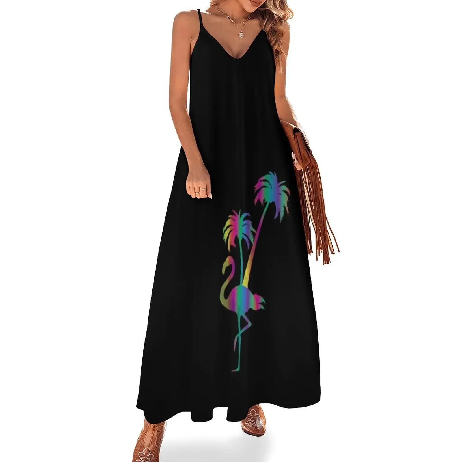 Flamingo colorful palm trees Vice City Sleeveless Dress dress Women's summer long dress
Flamingo colorful palm trees Vice City Sleeveless Dress dress Women's summer long dress