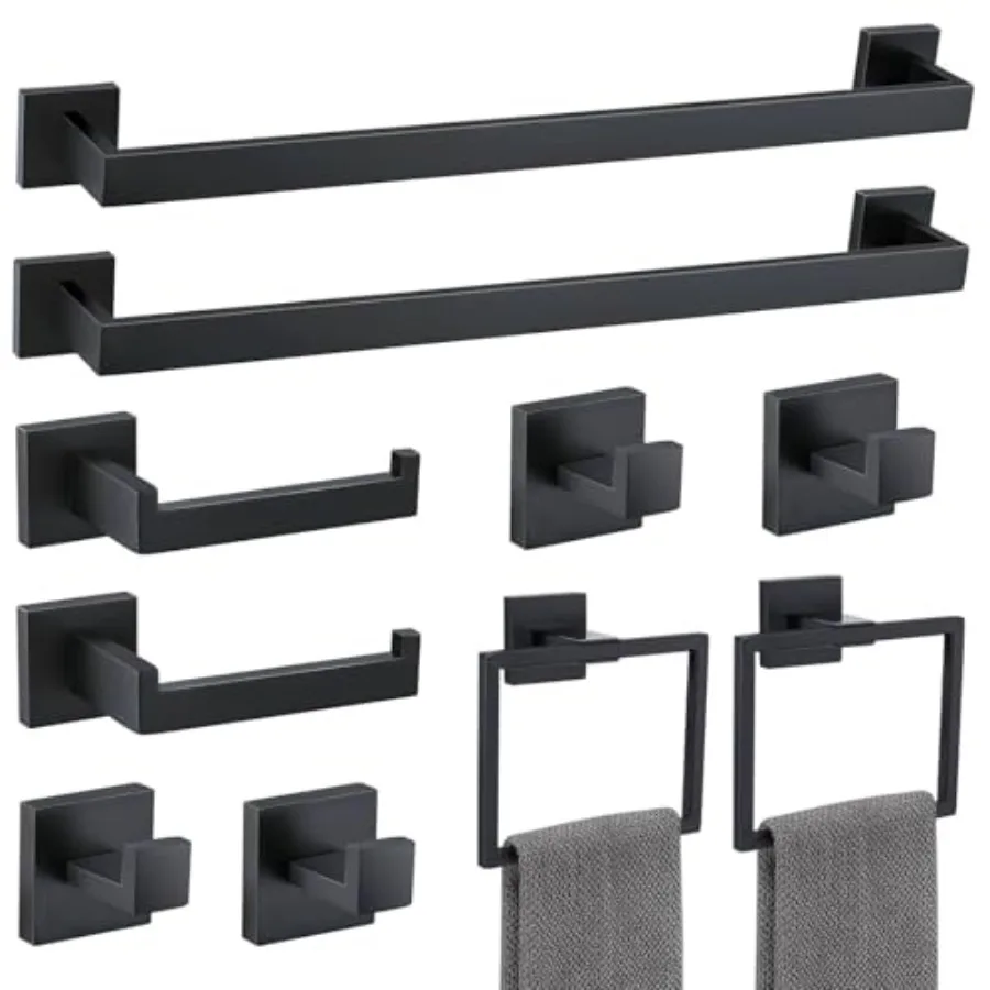 10 Pieces Bathroom Hardware Accessories Set Black Towel Bar Set Towel Holder Racks Set for Bathroom, SUS304 Stainless Steel, Wa
10 Pieces Bathroom Hardware Accessories Set Black Towel Bar Set Towel Holder Racks Set for Bathroom, SUS304 Stainless Steel, Wa