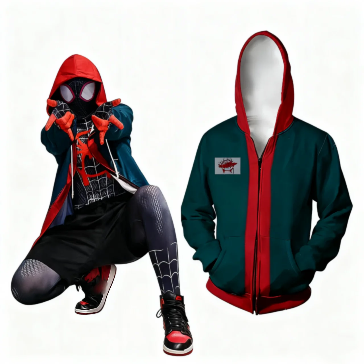 Костюм Человека-паука Майлза Моралеса: зеленая толстовка с капюшоном на молнии для косплея на Хэллоуин
Костюм Человека-паука Майлза Моралеса: зеленая толстовка с капюшоном на молнии для косплея на Хэллоуин