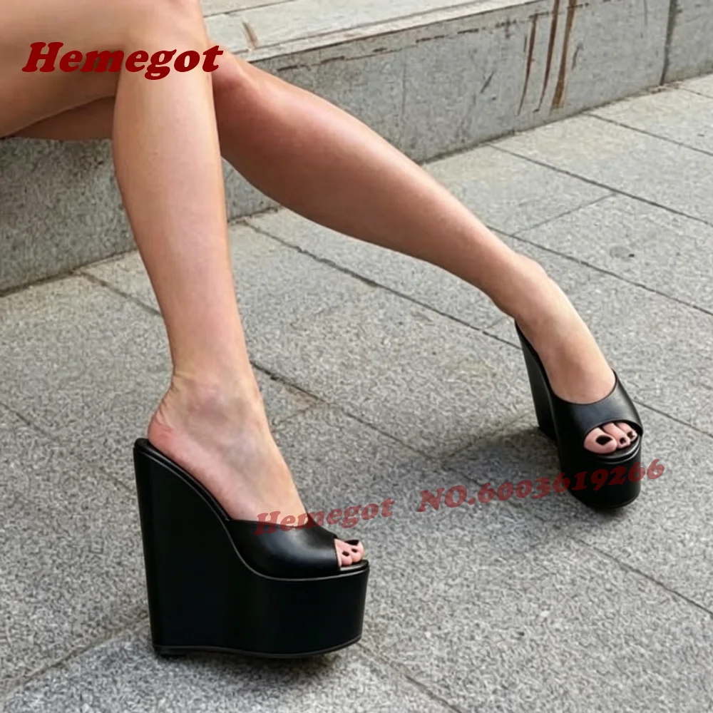 Black Peep Toe Platform Wedge Slippers Slip-On Open Back Ultra High Wedge Slide Heels Glossy Outside Concise Casual Shoes Sexy
Black Peep Toe Platform Wedge Slippers Slip-On Open Back Ultra High Wedge Slide Heels Glossy Outside Concise Casual Shoes Sexy