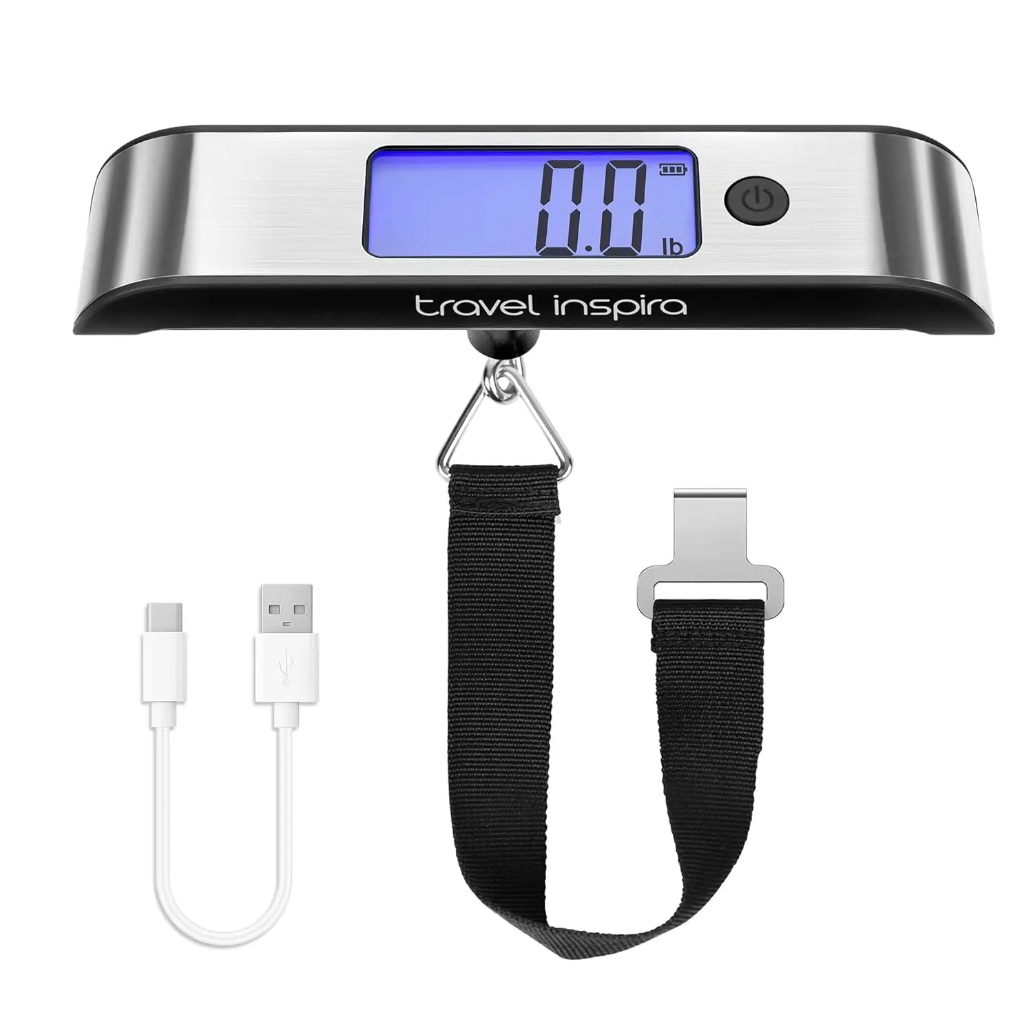 Rechargeable Luggage Scale 110lb/50kg with Large Backlit Display, Stainless Steel, USB-C Charging for Suitcases and Bags
Rechargeable Luggage Scale 110lb/50kg with Large Backlit Display, Stainless Steel, USB-C Charging for Suitcases and Bags