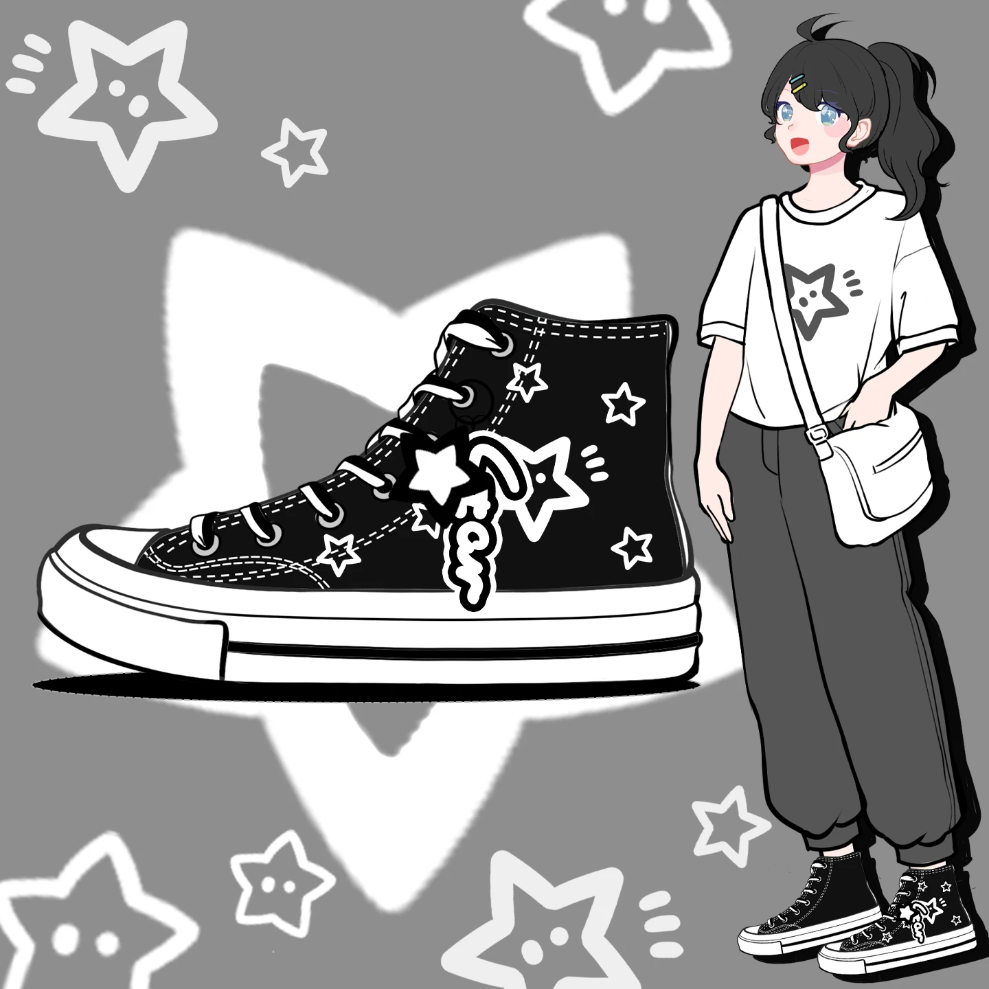 Amy and Michael Original Design Fashion Star Shoes Women High Top Black Canvas Shoes Girls Students Individual Casual Sneakers
Amy and Michael Original Design Fashion Star Shoes Women High Top Black Canvas Shoes Girls Students Individual Casual Sneakers