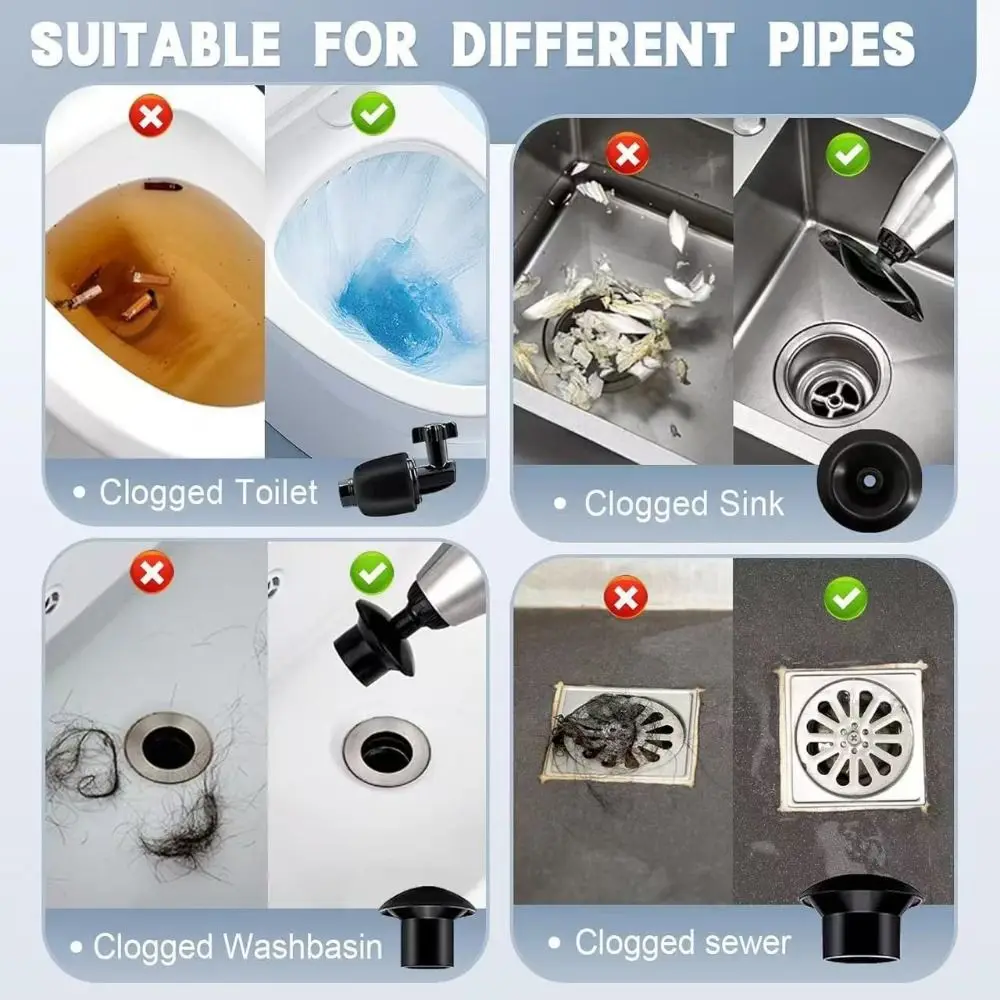 High Pressure Toilet Cleaning Tool Pneumatic Manual Drain Unclogging Device Pipe Plunger Replacement Head Sewer Pipe Unblocker
High Pressure Toilet Cleaning Tool Pneumatic Manual Drain Unclogging Device Pipe Plunger Replacement Head Sewer Pipe Unblocker