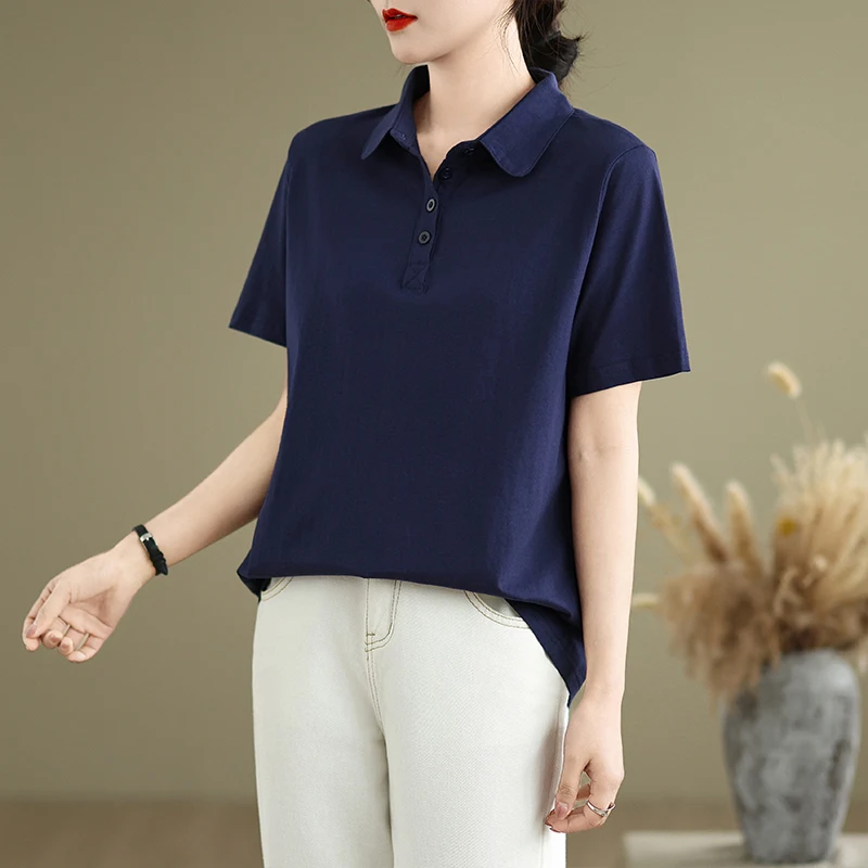 Loose Fit Women's Short Sleeve T-Shirt Summer New Style Turn-down Collar Base Shirt plus Size Cover Belly Casual Commute Style
Loose Fit Women's Short Sleeve T-Shirt Summer New Style Turn-down Collar Base Shirt plus Size Cover Belly Casual Commute Style