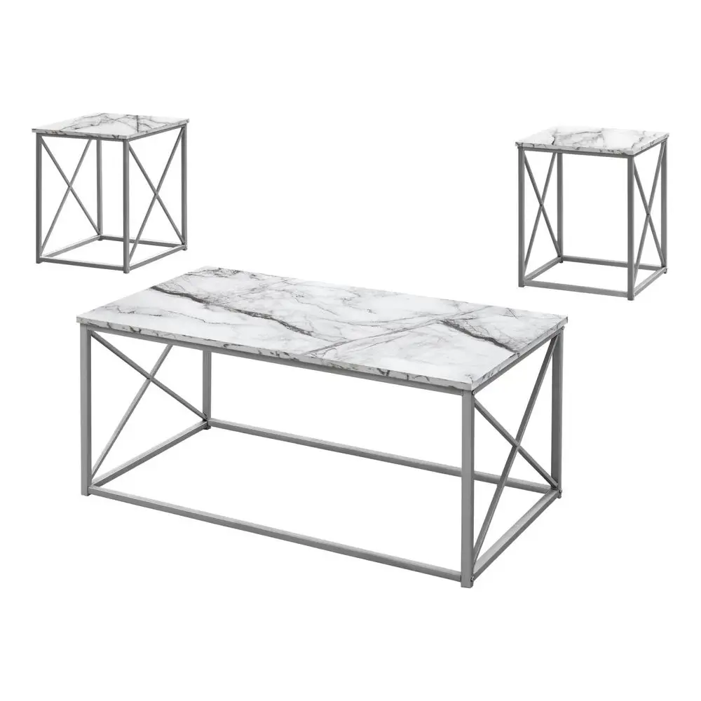I 7953P Table Set, 3pcs Set, Coffee, End, Side, Accent, Living Room, Metal, Laminate, White Marble Look, Grey, Contemporary, Mo
I 7953P Table Set, 3pcs Set, Coffee, End, Side, Accent, Living Room, Metal, Laminate, White Marble Look, Grey, Contemporary, Mo