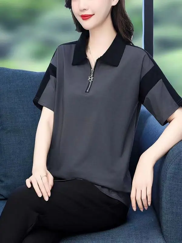 Pure Cotton Short Sleeve Neck T-Shirt Women's Loose Fit Summer Fashionable Mom's Top Korean Style Commute Wind
Pure Cotton Short Sleeve Neck T-Shirt Women's Loose Fit Summer Fashionable Mom's Top Korean Style Commute Wind