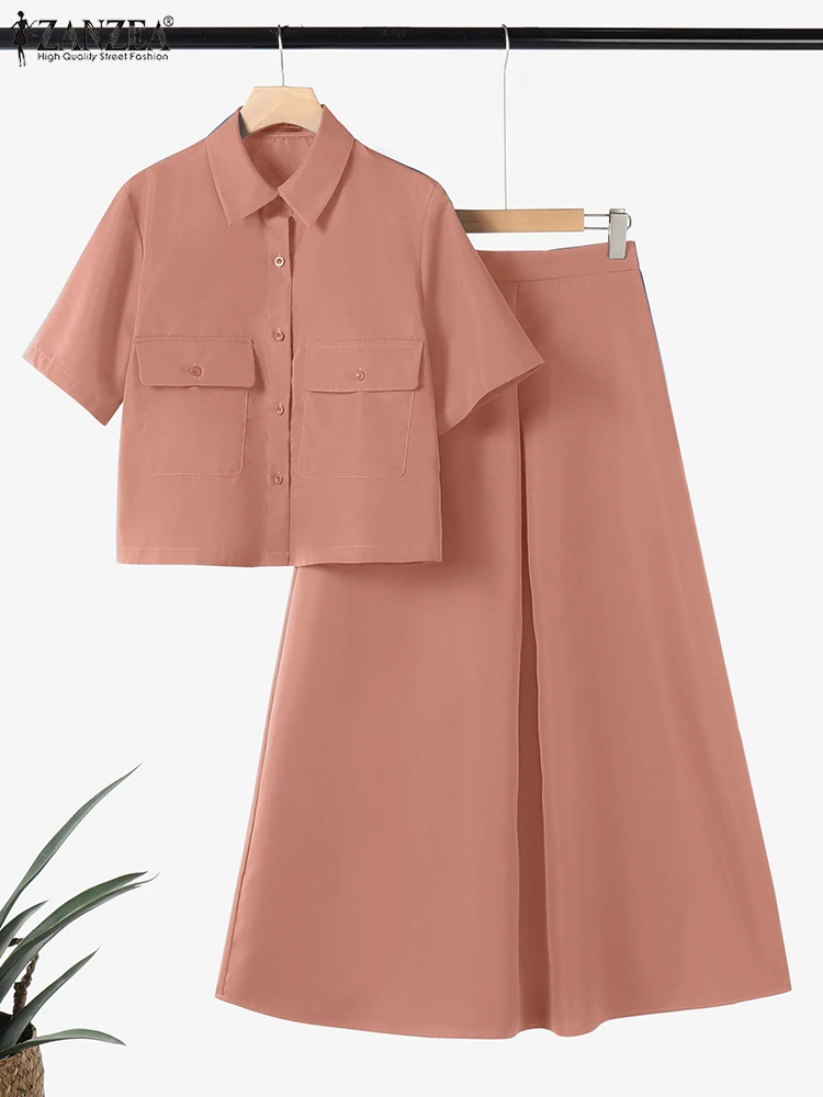 ZANZEA Elegant Office Work Dress Sets Summer Women Tracksuits 2PCS Outfits Solid Matching Sets Short Sleeve Shirt Skirts Suit
ZANZEA Elegant Office Work Dress Sets Summer Women Tracksuits 2PCS Outfits Solid Matching Sets Short Sleeve Shirt Skirts Suit