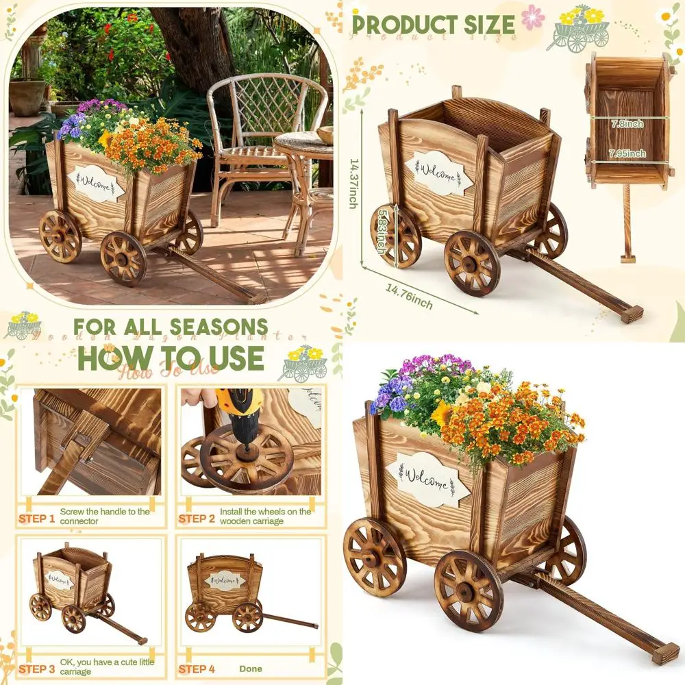 Wooden Wagon Planter with Wheels for Outdoor and Indoor Gardening, Suitable for Herbs, Vegetables, and Decorative Plants
Wooden Wagon Planter with Wheels for Outdoor and Indoor Gardening, Suitable for Herbs, Vegetables, and Decorative Plants