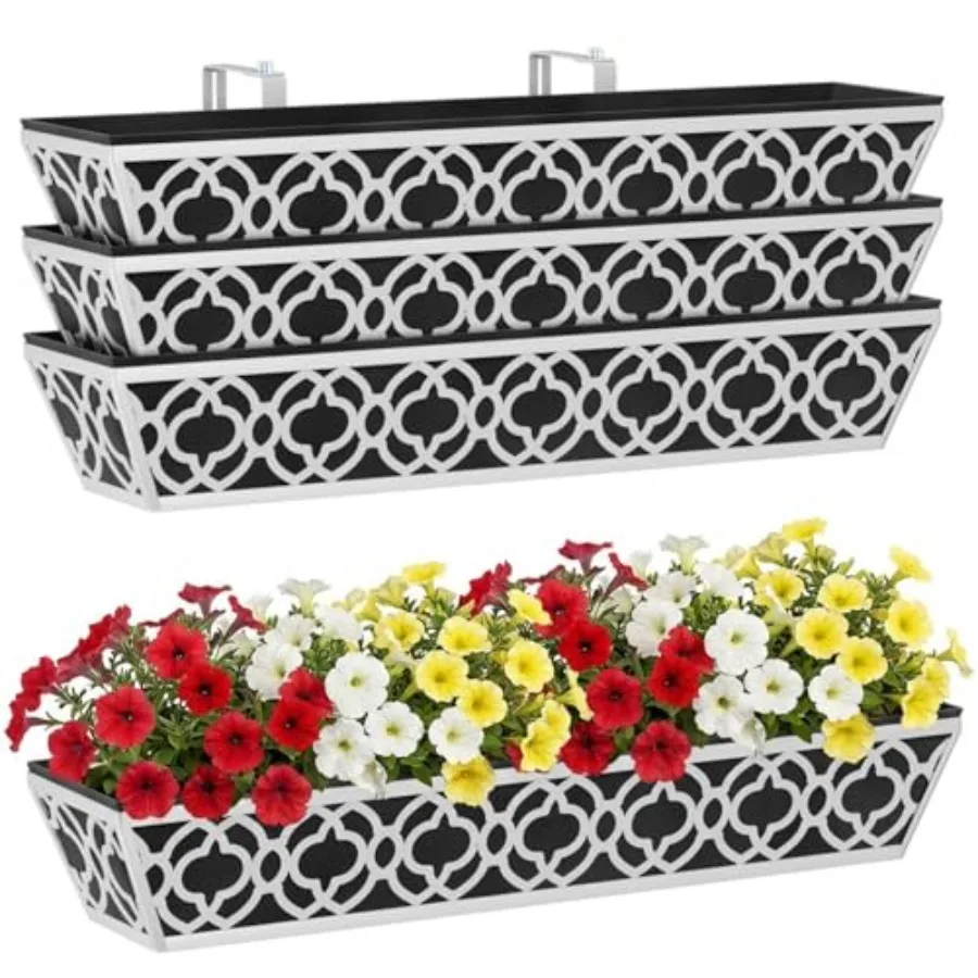 4 Pack 30 Inch Railing Planter Boxes for Balcony, Fence, Patio, Outdoor Garden; Gray Non-Woven Liner Adjustable Brackets
4 Pack 30 Inch Railing Planter Boxes for Balcony, Fence, Patio, Outdoor Garden; Gray Non-Woven Liner Adjustable Brackets