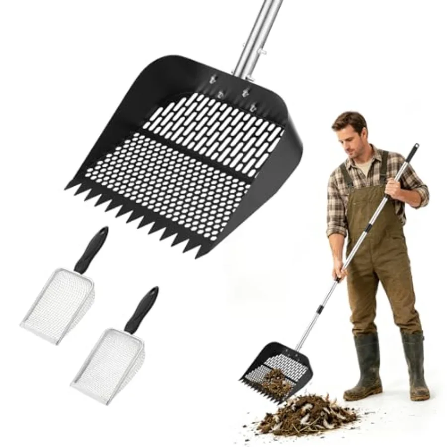 3 Pcs Chicken Poop Scooper - 35.5" to 74.8" Adjustable Metal Rake with 3.8mm and 5mm Holes Stainless Steel Scoop Tool for Chick
3 Pcs Chicken Poop Scooper - 35.5" to 74.8" Adjustable Metal Rake with 3.8mm and 5mm Holes Stainless Steel Scoop Tool for Chick