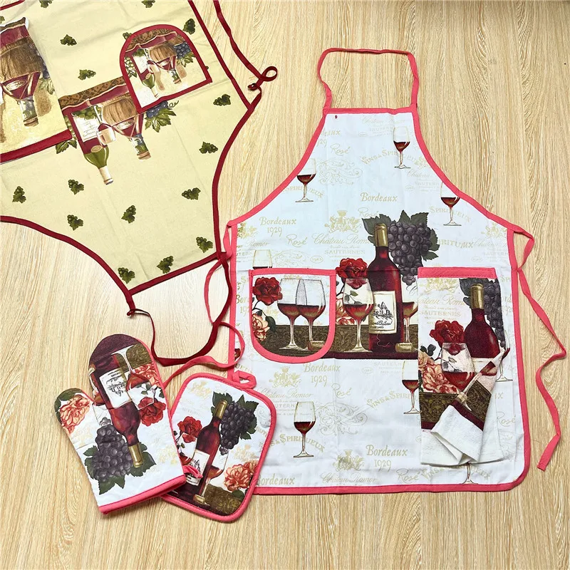 4Pcs/Set Retro Vintage Wine Printed Cotton Apron Kit With Pocket Hand Towel Table Mat Glove Kitchen Baking Cleaning Tools
4Pcs/Set Retro Vintage Wine Printed Cotton Apron Kit With Pocket Hand Towel Table Mat Glove Kitchen Baking Cleaning Tools