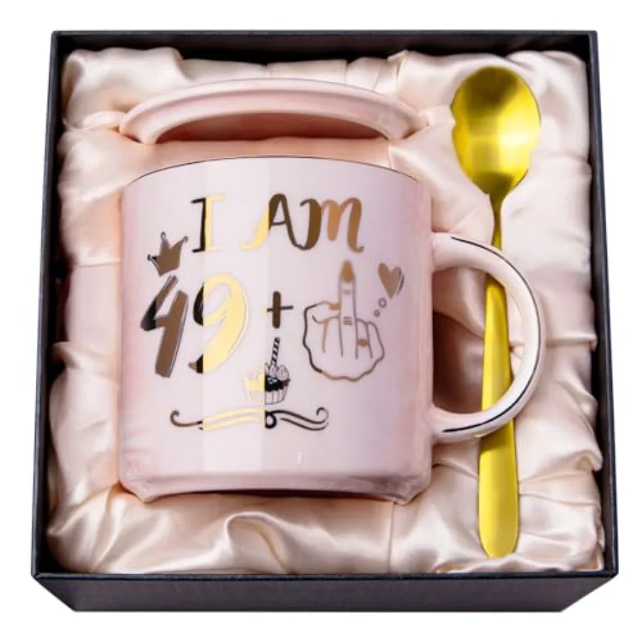 Funny 50th Birthday Gifts for Women, 14oz Pink Marble Ceramic Coffee Mug with Gold 49+1 Sassy Hand Design, Elegant Turning 50 G
Funny 50th Birthday Gifts for Women, 14oz Pink Marble Ceramic Coffee Mug with Gold 49+1 Sassy Hand Design, Elegant Turning 50 G