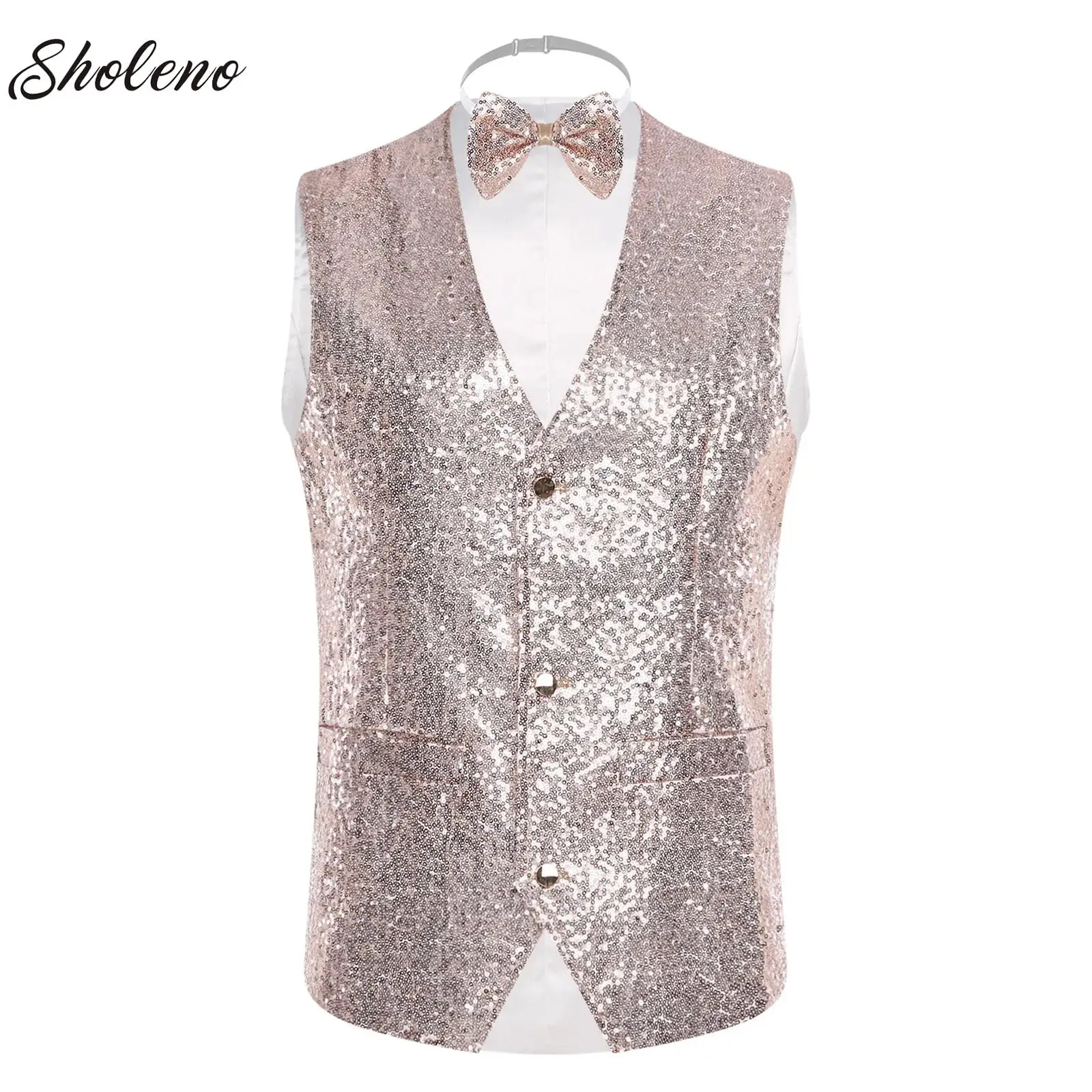 New Design Men Sequins Glitter Vest Gentleman Blazer Vest Male Evening Party Suits 70s Disco Jazz Dance Waistcoat with Bow Tie
New Design Men Sequins Glitter Vest Gentleman Blazer Vest Male Evening Party Suits 70s Disco Jazz Dance Waistcoat with Bow Tie