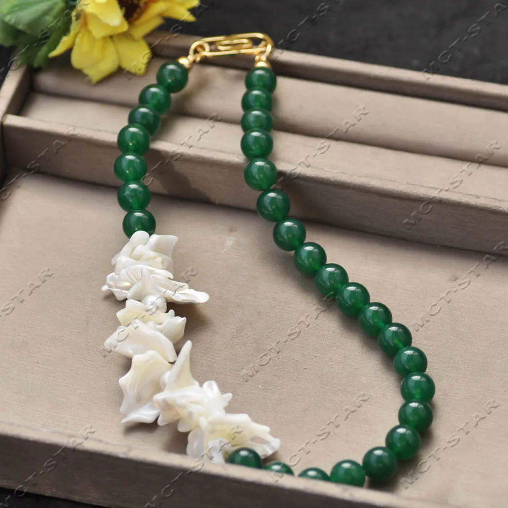 Z14466 19'' White Shell Petals Pearl Green Round Agate Bead Necklace
Z14466 19'' White Shell Petals Pearl Green Round Agate Bead Necklace