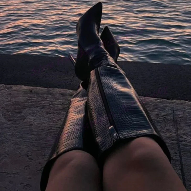 Black Crocodile Skin Knee High Boots Pointed Toe Shoes for Women Thin High Heels Sexy Lady Party Shoes 2025 Zapatos Para Mujere
Black Crocodile Skin Knee High Boots Pointed Toe Shoes for Women Thin High Heels Sexy Lady Party Shoes 2025 Zapatos Para Mujere