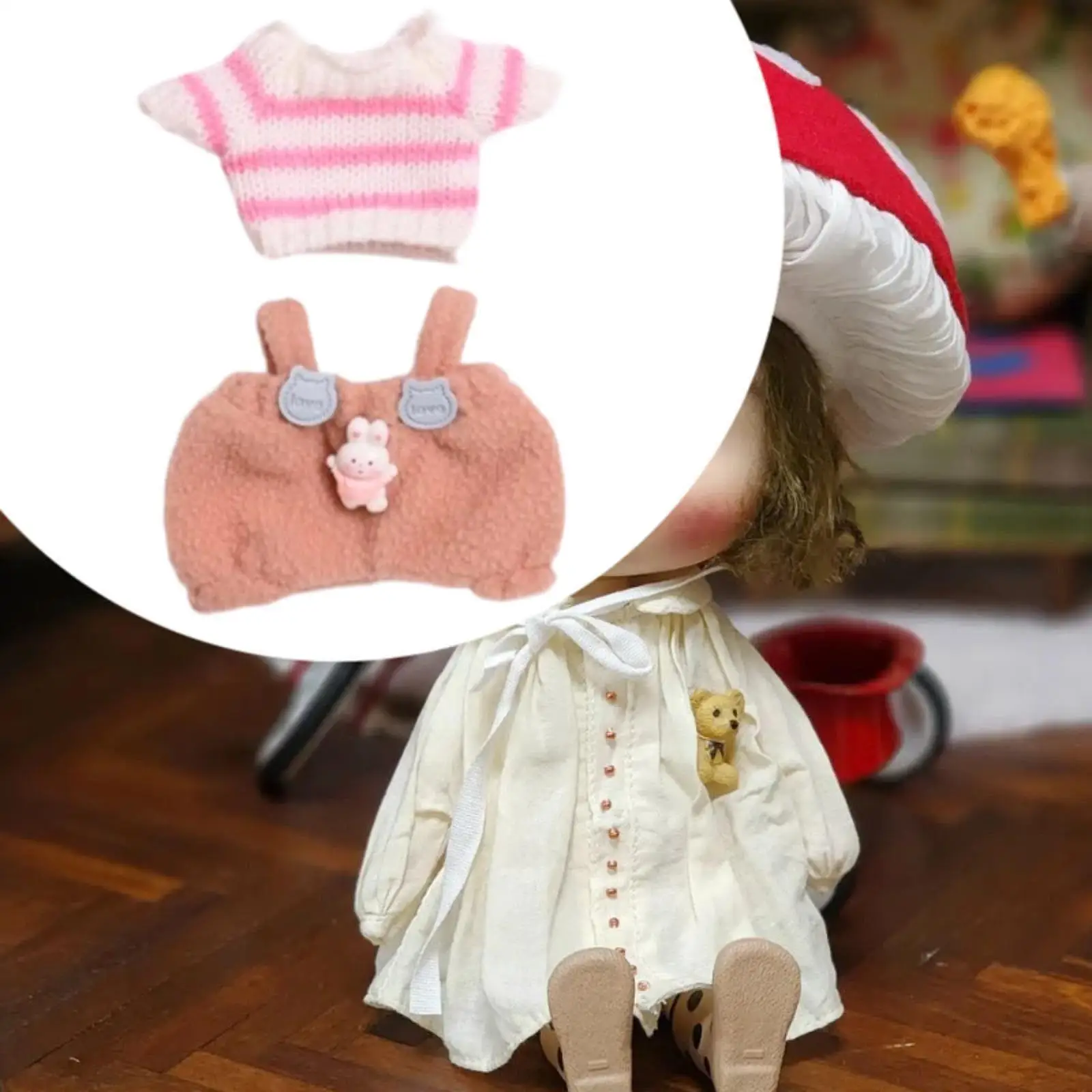 2x Dolls Suspender Pants with T Shirt Costume Accs, Miniature Clothes Outfits for 15-17cm Dolls Halloween Gifts
2x Dolls Suspender Pants with T Shirt Costume Accs, Miniature Clothes Outfits for 15-17cm Dolls Halloween Gifts