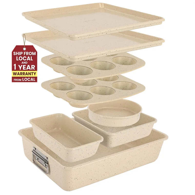 8pcs. Stackable Carbon Steel Bakeware Pan Set - Non-Stick Coating, Bake Tray Sheet and Bakeware Set (Marble Cream)
8pcs. Stackable Carbon Steel Bakeware Pan Set - Non-Stick Coating, Bake Tray Sheet and Bakeware Set (Marble Cream)