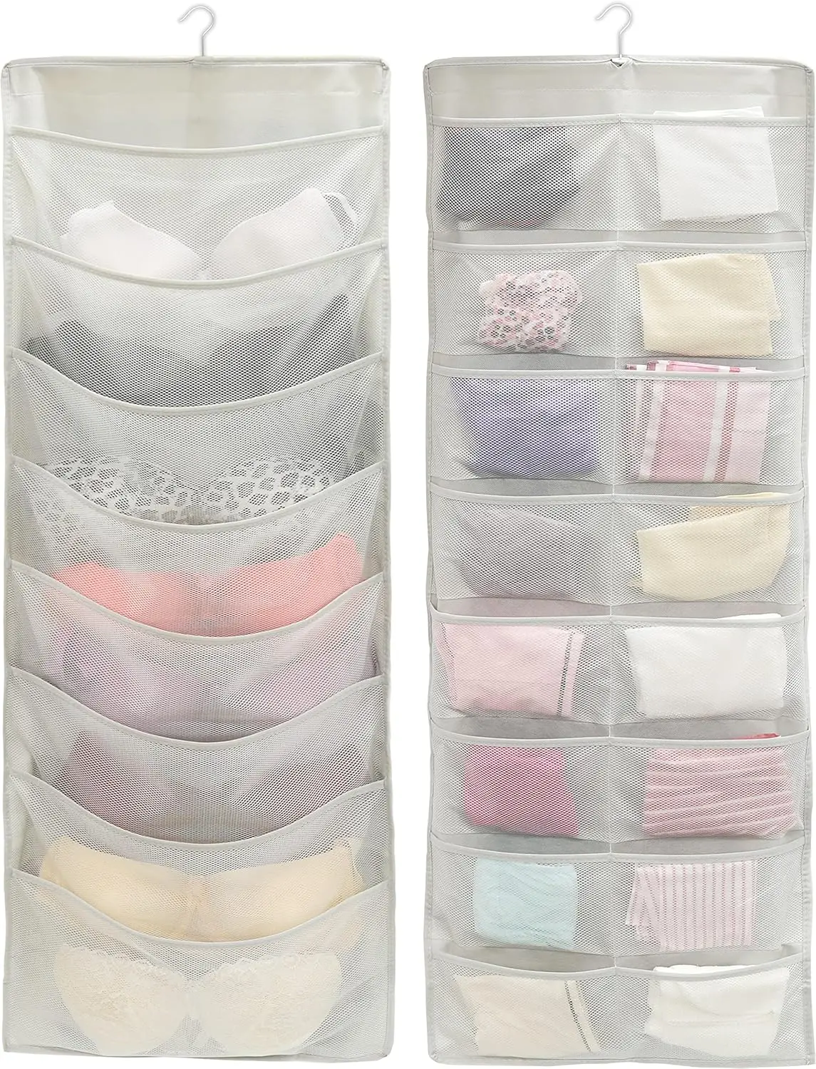 24-Pocket Double-Sided Hanging Bra & Underwear Organizer with 360° Rotating Hanger, Mesh, Gray
24-Pocket Double-Sided Hanging Bra & Underwear Organizer with 360° Rotating Hanger, Mesh, Gray