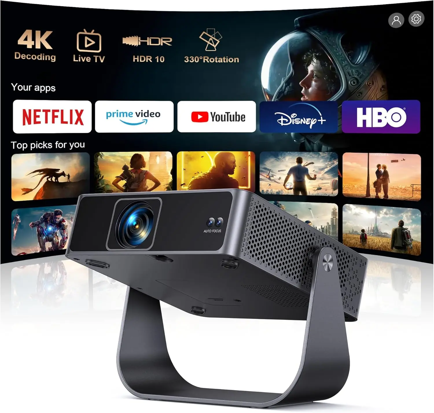 Умный мини-проектор с Wi-Fi, Bluetooth, автофокусом, поддержкой 4K, HDR10 для домашнего и уличного просмотра фильмов
Умный мини-проектор с Wi-Fi, Bluetooth, автофокусом, поддержкой 4K, HDR10 для домашнего и уличного просмотра фильмов