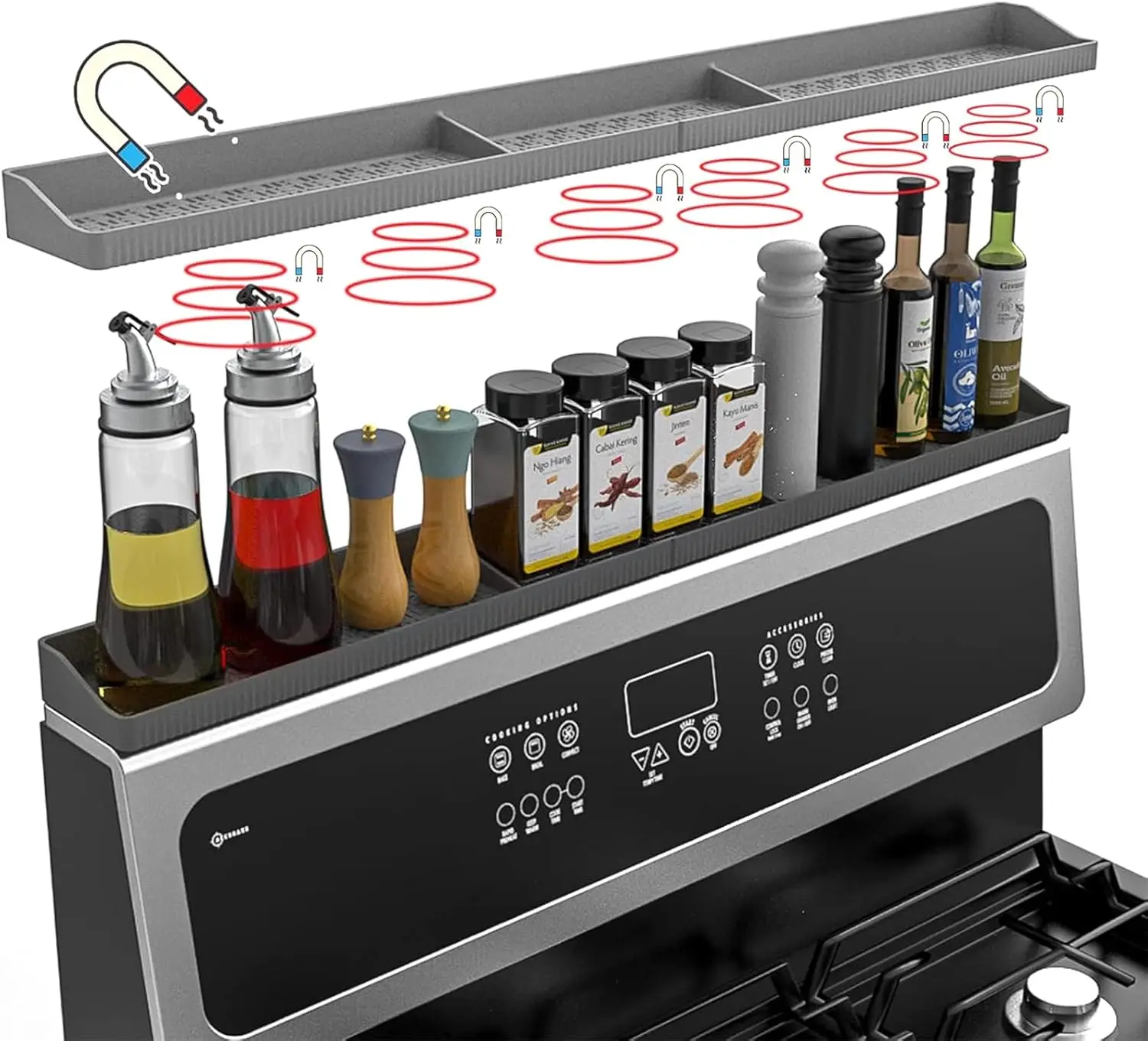 30 Inch Silicone Stove Top Shelf Magnetic for Kitchen, Strong Heat Resistant Spice Rack Organizer for Over Stove Oven - Grey
30 Inch Silicone Stove Top Shelf Magnetic for Kitchen, Strong Heat Resistant Spice Rack Organizer for Over Stove Oven - Grey