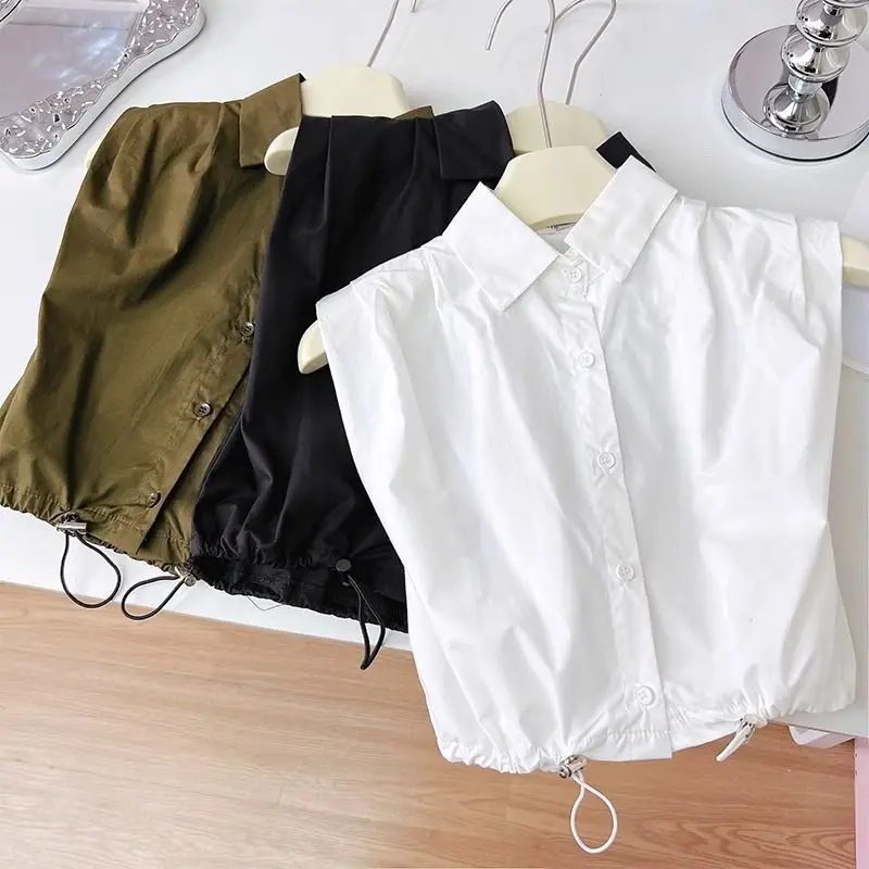 Girls' Summer New Sleeveless Shirt 2026 Fashionable Drawstring Waist Single breasted Sleeveless Short Shirt
Girls' Summer New Sleeveless Shirt 2026 Fashionable Drawstring Waist Single breasted Sleeveless Short Shirt