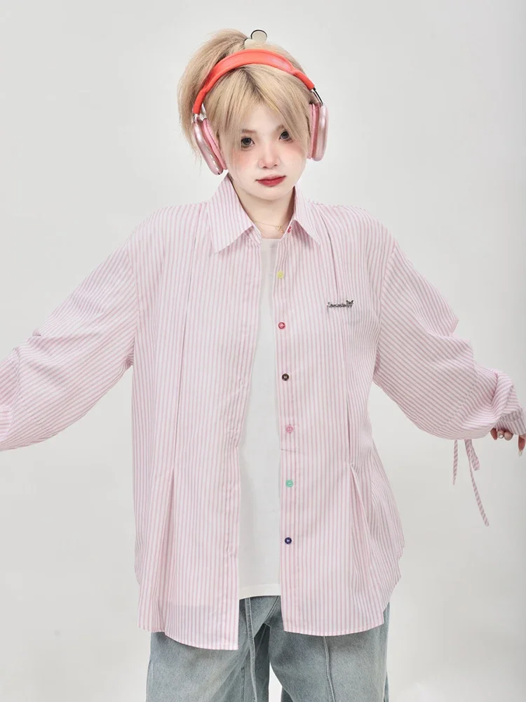 Vintage Bow Pink Striped Women Shirt Loose Preppy Style Korean Sweet Blouse Long Sleeve Casual Oversize Female Spring Tops
Vintage Bow Pink Striped Women Shirt Loose Preppy Style Korean Sweet Blouse Long Sleeve Casual Oversize Female Spring Tops