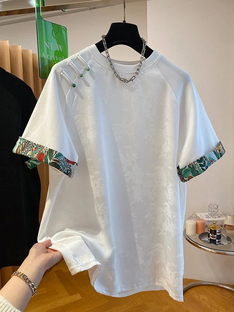 2025 New Summer Elegant Fashion Solid Color Chinese Style T-shirts for Women Loose Casual Short Sleeve O Neck Retro Tops ZT133
2025 New Summer Elegant Fashion Solid Color Chinese Style T-shirts for Women Loose Casual Short Sleeve O Neck Retro Tops ZT133
