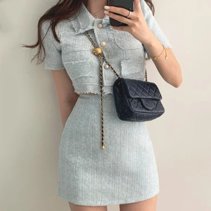 Korean Chic Turndown Collar Single Breasted Tassel Crop Coat + High Waist Hip Hugging Mini Skirt Two Piece Sets Womens Outifits
Korean Chic Turndown Collar Single Breasted Tassel Crop Coat + High Waist Hip Hugging Mini Skirt Two Piece Sets Womens Outifits