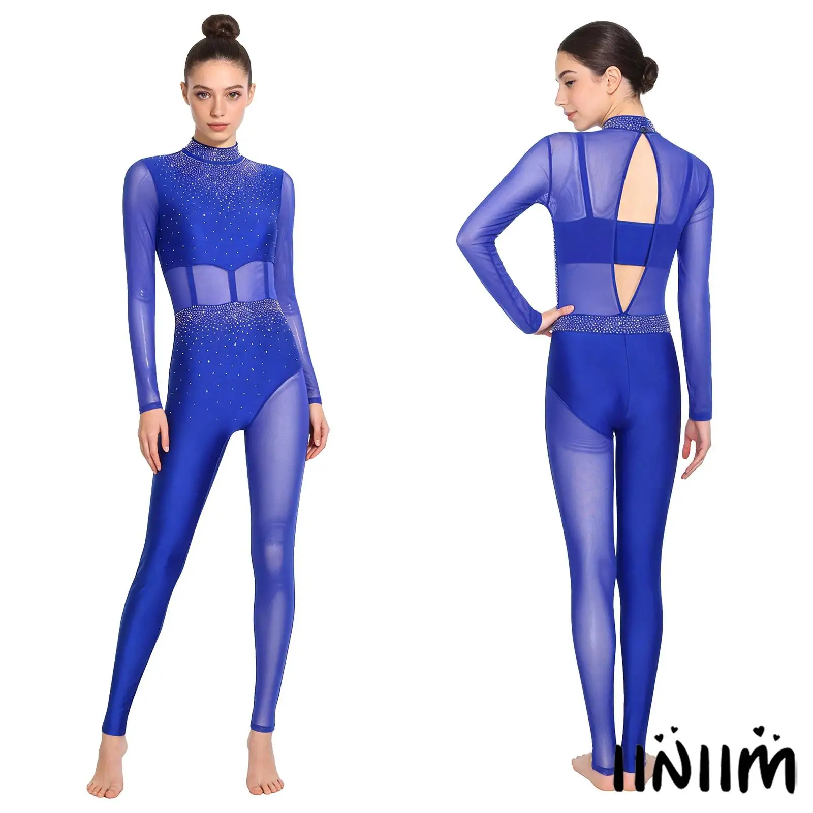 Women Figure Skating Jumpsuit Rhinestone Sheer Mesh Patchwork Cutout Back Bodysuit Ballet Gymnastics Full-body Leotard Dancewear
Women Figure Skating Jumpsuit Rhinestone Sheer Mesh Patchwork Cutout Back Bodysuit Ballet Gymnastics Full-body Leotard Dancewear