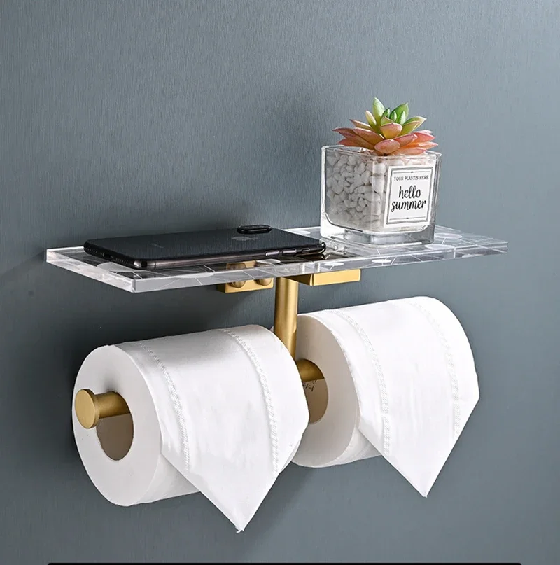 Brushed gold/Black Bathroom Paper Roll Holder Aluminum Wall-mounted Toilet Paper Rack Phone Holder Tissue Holder Acrylic Shelf
Brushed gold/Black Bathroom Paper Roll Holder Aluminum Wall-mounted Toilet Paper Rack Phone Holder Tissue Holder Acrylic Shelf