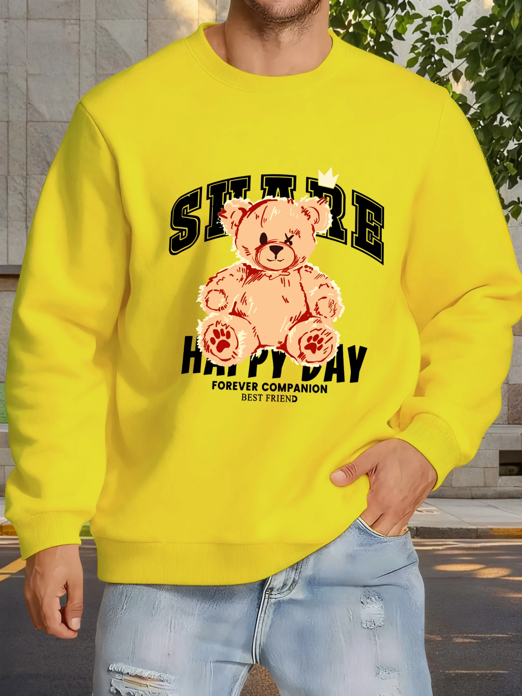 Мужская толстовка с принтом плюшевого мишки Happy Day, свободный удобный пуловер, флисовая повседневная уличная одежда, осенняя спортивная одежда с круглым вырезом
Мужская толстовка с принтом плюшевого мишки Happy Day, свободный удобный пуловер, флисовая повседневная уличная одежда, осенняя спортивная одежда с круглым вырезом