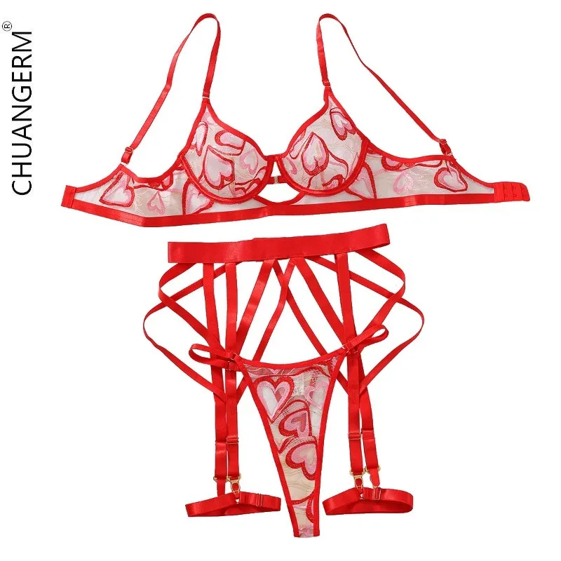 CHUANGERM Love Embroidery Sexy Lingerie Set Strap Female Underwear for Women Mesh Secret Lace Bra Women's Clothing Panties Top
CHUANGERM Love Embroidery Sexy Lingerie Set Strap Female Underwear for Women Mesh Secret Lace Bra Women's Clothing Panties Top