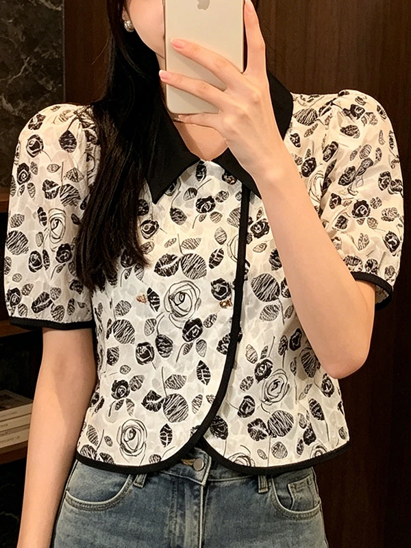 Summer New plus Size Retro Polka Dot Black Flower T-Shirt Loose Doll Collar Casual Short Sleeve Fashionable Women's Top
Summer New plus Size Retro Polka Dot Black Flower T-Shirt Loose Doll Collar Casual Short Sleeve Fashionable Women's Top