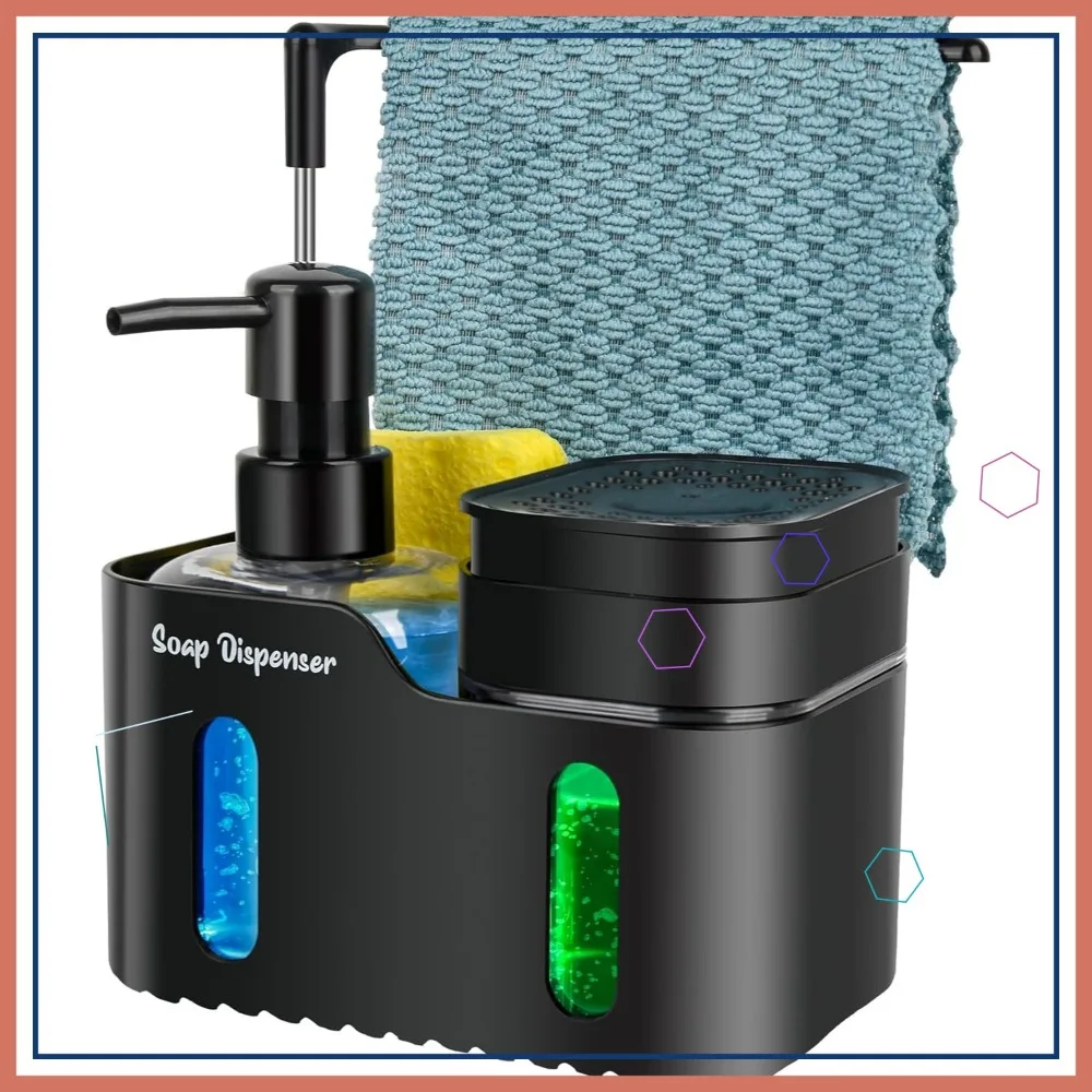 4-in-1 Kitchen Soap Dispenser Set with Sponge and Dishcloth Holder, Black
4-in-1 Kitchen Soap Dispenser Set with Sponge and Dishcloth Holder, Black