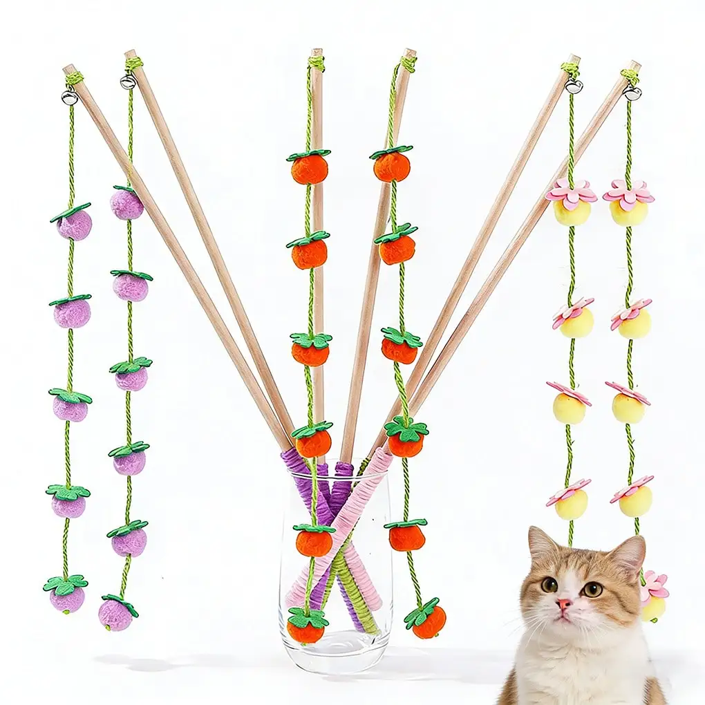 6 Pcs Colorful Cat Teaser Wand With Felt Ball, Fruit & Bell Long Interactive Cat Toy For Self-Play & Boredom Relief
6 Pcs Colorful Cat Teaser Wand With Felt Ball, Fruit & Bell Long Interactive Cat Toy For Self-Play & Boredom Relief