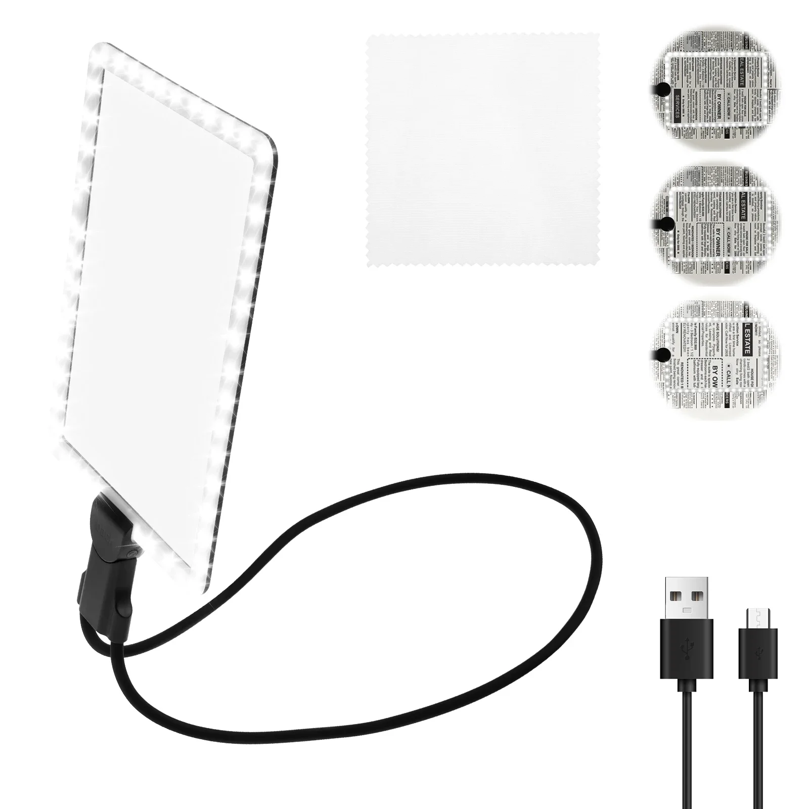 Portable Hands-Free Wearing Magnifying Glass Magnifier with 50 LED Flexible Gooseneck Full Page Magnifier for Reading Aid Sewing
Portable Hands-Free Wearing Magnifying Glass Magnifier with 50 LED Flexible Gooseneck Full Page Magnifier for Reading Aid Sewing